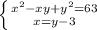 \left \{ {{ x^{2} -xy+ y^{2}=63 } \atop {x=y-3}} \right.