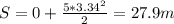 S=0+ \frac{5*3.34^2}{2}=27.9 m