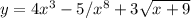 y=4x^3-5/x^8+3 \sqrt{x+9}