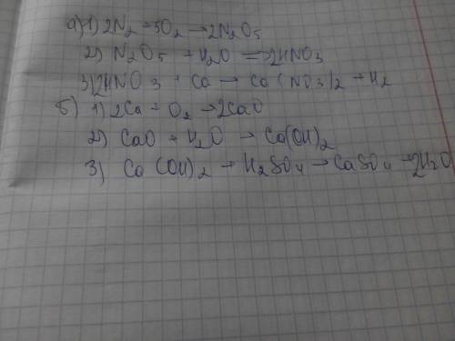 Осуществить превращение. а) n2→n2o5→hno3→ca(no3)2 б) ca→cao→ca(oh)2→caso4