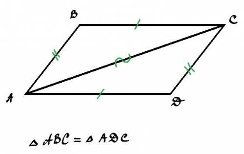 Какие из следующих утверждений верны? 1.диагональ параллелограмма делит его на два равных треугольни