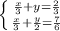 \left \{ {{ \frac{x}{3} + y= \frac{2}{3} } \atop {\frac{x}{3} + \frac{y}{2} =\frac{7}{6}}} \right. \\ &#10;