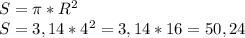 S= \pi * R^{2} \\ S=3,14* 4^{2} =3,14*16=50,24