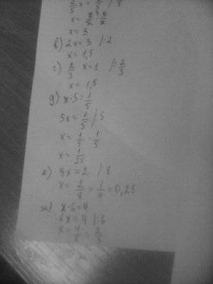 Найдите неизвестное число: а)1/3*x=1/6 б)2/5*х=1 1/5 в)2*х=3 г)2/3*х=1 д)х*5=1/5 е)8*х=2 ж)х*6=4 з)3