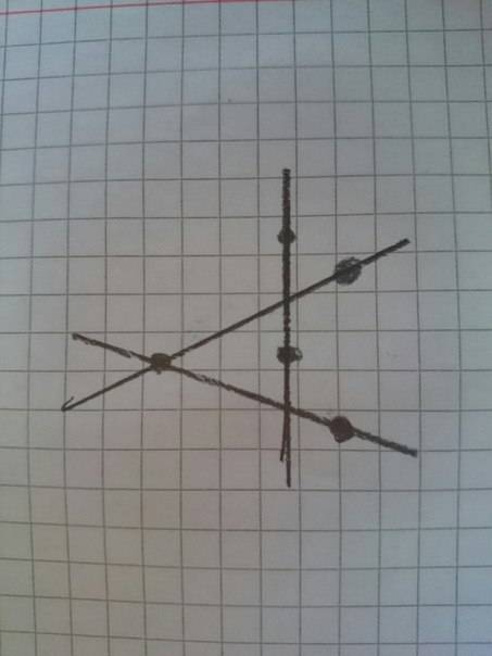 Нарисуй три прямых и отметь на каждой из них по две точки так, чтобы отмеченных точек было 5.