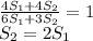 \frac{4S_1+4S_2}{6S_1+3S_2} =1 \\ S_2=2S_1