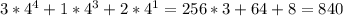 3* 4^{4} +1* 4^{3} +2* 4^{1} =256*3+64+8=840