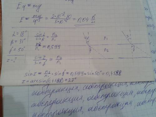 При падении света на границу раздела 2 сред под углом 18град. угол преломления составил 31 каким дол