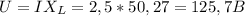 U=I X_{L} = 2,5*50,27=125,7B