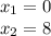 x_1=0 \\ x_2=8