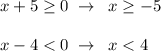 x+5 \geq 0\; \to \; \; x \geq -5\\\\x-4