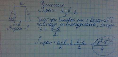 Основания равнобокой трапеции а и б .боковая сторона образует с основание угол 45 . найдите площадь