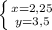 \left \{ {{x=2,25} \atop {y=3,5 }} \right.