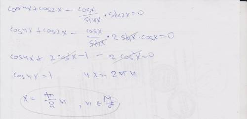 Решить уравнение cos 4x + cos 2x - ctg x sin 2x = 0