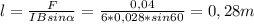 l= \frac{F}{IBsin \alpha } = \frac{0,04}{6*0,028*sin60} =0,28m