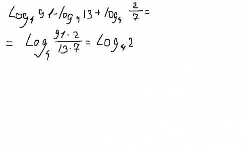 Решите log4 91 - log4 13 + log4 2/7 (желательно с объяснением) правее логорифма основание