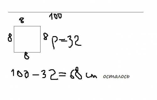 От проволоки длиной 100 см отрезали кусок и сделали из него квадратную рамку со стороной 8 см.скольк
