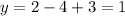 y=2-4+3=1