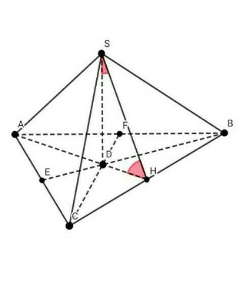Высота правильной треугольной пирамиды равна h, а двугранный угол при стороне основания равен 45 гра