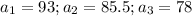 a_1=93; a_2=85.5;a_3=78