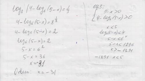 Решите уравнение log8(4-log6(5-x))=1/3