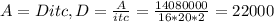 A = D i t c, D = \frac{A}{i t c} = \frac{14080000}{16 * 20 * 2} = 22000