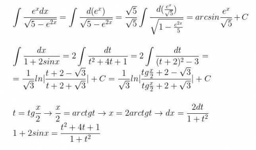 \int\limits {e^{x} } \, dx /\sqrt{5-e^{2x} }