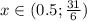 x \in (0.5; \frac{31}{6} )