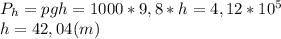 P_h=pgh=1000*9,8*h=4,12*10^5\\h=42,04(m)