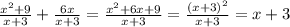 \frac{x^2+9}{x+3}+ \frac{6x}{x+3} = \frac{x^2+6x+9}{x+3}= \frac{(x+3)^2}{x+3}=x+3