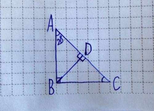Втреугольнике авс угол в равен 90°, угол а равен 20°,вд перпендикулярно ас. найдите угол свд
