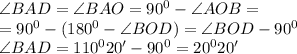 \angle BAD=\angle BAO=90^0-\angle AOB=&#10;\\\&#10;=90^0-(180^0-\angle BOD)=\angle BOD-90^0&#10;\\\&#10;\angle BAD=110^020'-90^0=20^020'