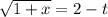 \sqrt{1+x}=2-t