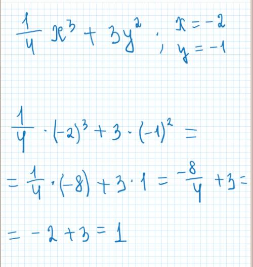 Найти значение выражения одна четвертая икс в кубе плюс 3 игрек в квадрате при равно икс равно минус