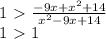 1\ \textgreater \ \frac{-9x+x^2+14}{x^2-9x+14}\\ 1\ \textgreater \ 1