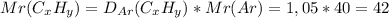 Mr(C_xH_y)=D_{Ar}(C_xH_y)*Mr(Ar)=1,05*40=42