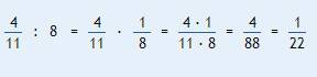 Четыре одинадцатых поделить на восемь целых поетапно