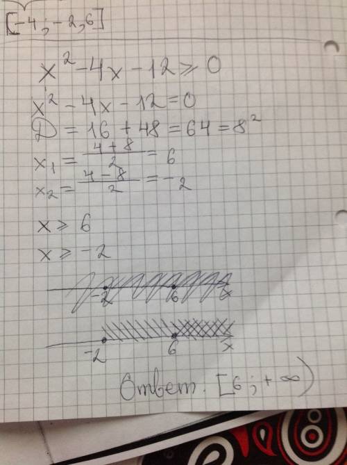 Решить неравенство x в квадрате - 4х - 12 больше или равно 0 +рисунок
