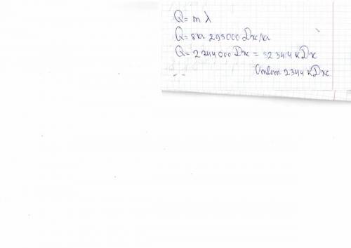 Какое количество теплоты выделится при кристализации 8кг железа ,взятого при температуре плавления?