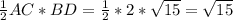 \frac{1}{2}AC*BD= \frac{1}{2}*2* \sqrt{15}=\sqrt{15}