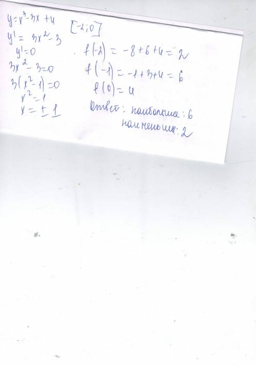 Найдите наибольшее значение функции у=х^3-3х+4 на отрезке [-2; 0]