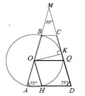 Дана равнобедренная трапеция abcd с основаниями ad и bc. окружность с центром o, построенная на боко