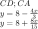 CD;CA\\&#10; y=8-\frac{4x}{3}\\&#10; y=8+\frac{8x}{15}