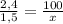 \frac{2,4}{1,5} = \frac{100}{x}