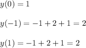 y(0)=1\\\\y(-1)=-1+2+1=2\\\\y(1)=-1+2+1=2