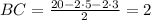 BC= \frac{20-2\cdot 5-2\cdot 3}{2}=2