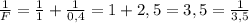 \frac{1}{F}= \frac{1}{1} + \frac{1}{0,4} = 1 + 2,5 = 3,5 = \frac{1}{3,5}