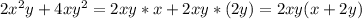 2x^2y+4xy^2=2xy*x+2xy*(2y)=2xy(x+2y)