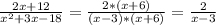 \frac{2x+12}{ x^{2}+3x-18}= \frac{2*(x+6)}{(x-3)*(x+6)}= \frac{2}{x-3}