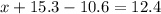 x+15.3-10.6=12.4